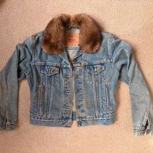 Vintage Levi denim jacket with real rabbit Fur Collar